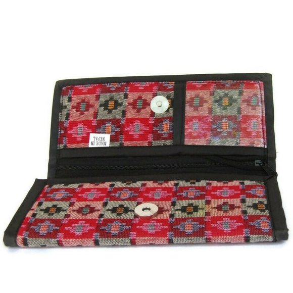 NEW ~ Womens Wallet Boho Hippie Handmade in Nepal Snap Stud Close 21cm x 11cm - Picture 2 of 5